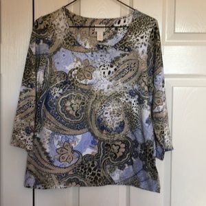 Chico’s Blue Paisley Print Top Medium